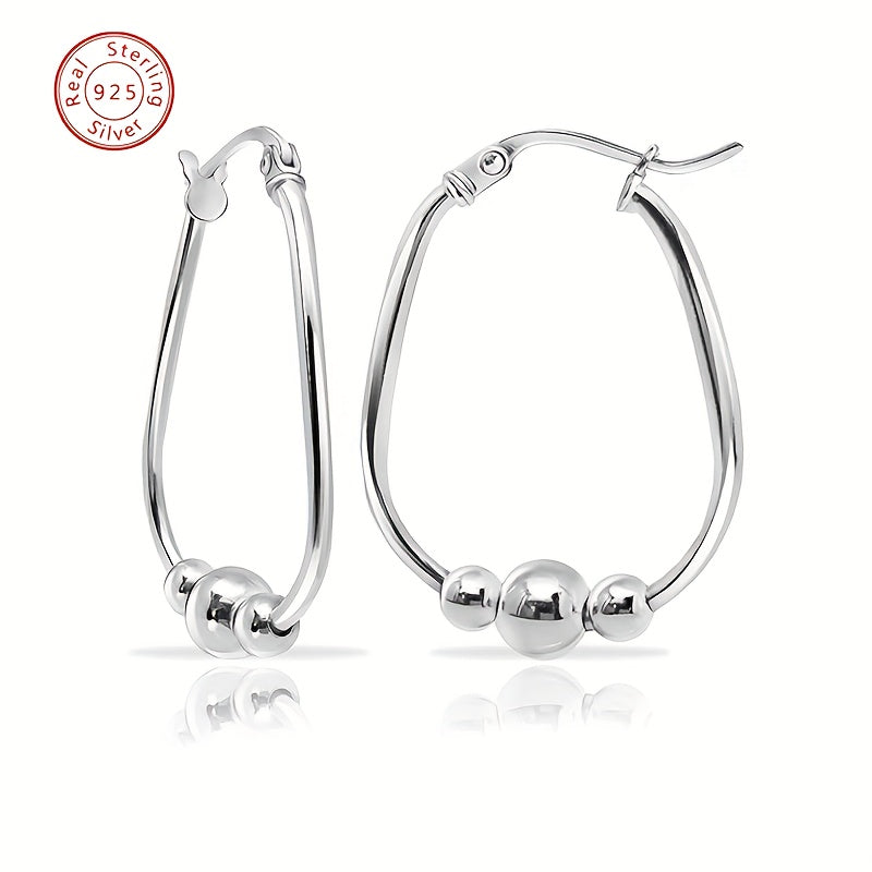 Sterling Silver Beaded Hoop Earrings