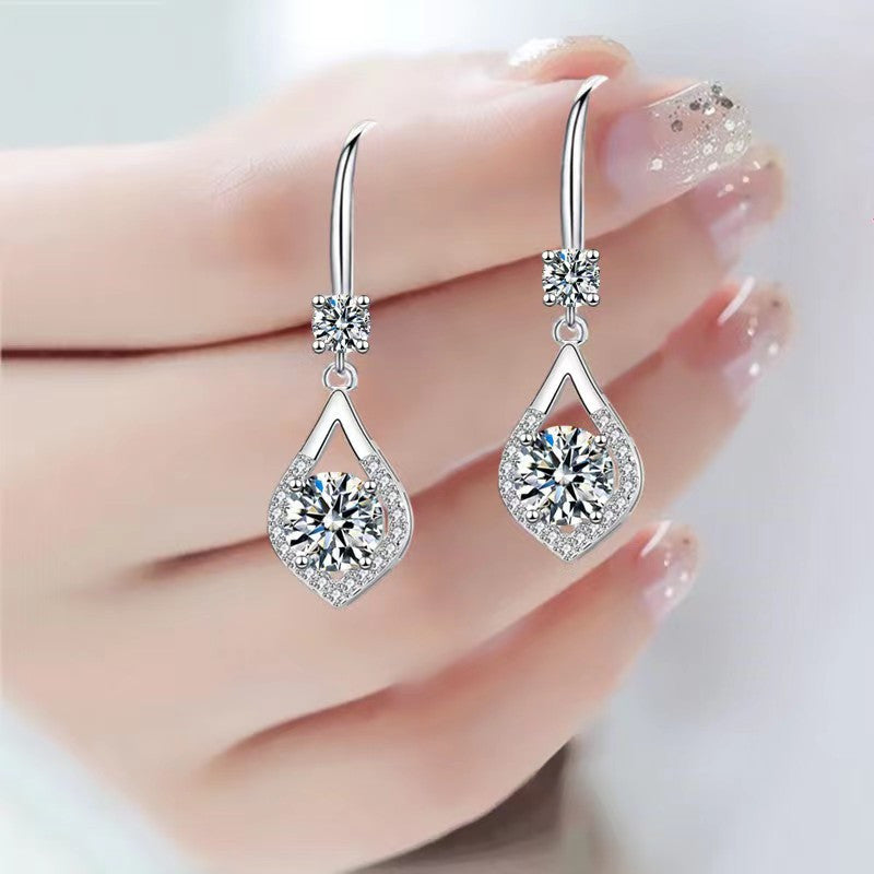 Sterling Silvery 1 Carat *2/2 Carat Diamond Drop Shaped Pendant Earrings