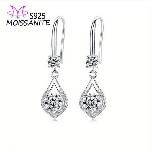 Sterling Silvery 1 Carat *2/2 Carat Diamond Drop Shaped Pendant Earrings