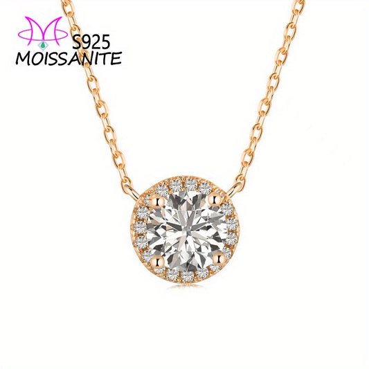 Moissanite 2 Carat Round Bezel Pendant Necklace