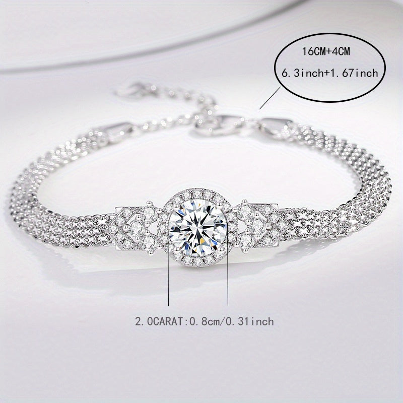 2 Carat Moissanite Round Baguette Classic Bracelet Sterling Silver