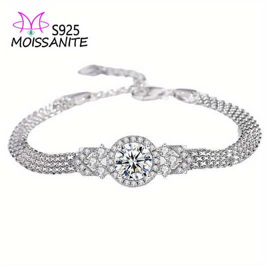 2 Carat Moissanite Round Baguette Classic Bracelet Sterling Silver