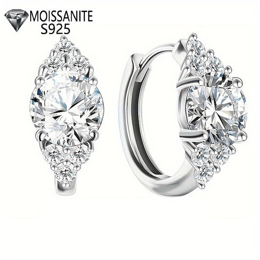 1 Pair 1 Carat Sterling Silver Moissanite Hoop Earrings