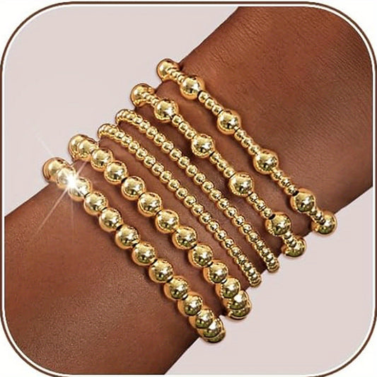 Golden Bracelets  14K Gold Stackable Bead Ball Bracelet Set