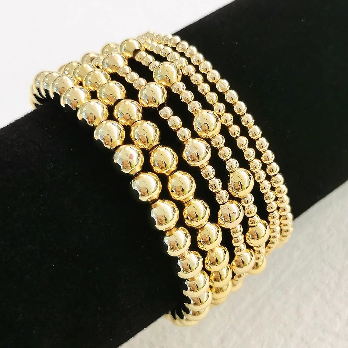 Golden Bracelets  14K Gold Stackable Bead Ball Bracelet Set