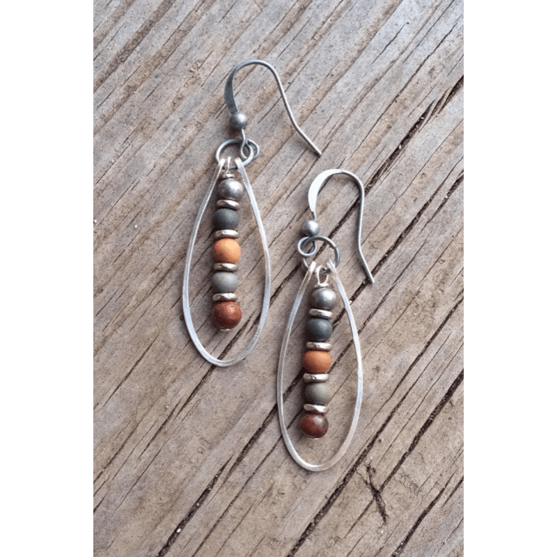 Natural Stone Exquisite Stainless Steel Beaded Pendant Earrings