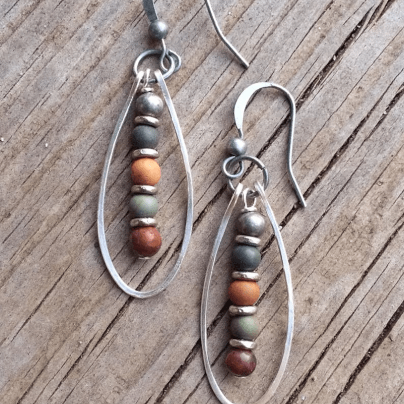 Natural Stone Exquisite Stainless Steel Beaded Pendant Earrings