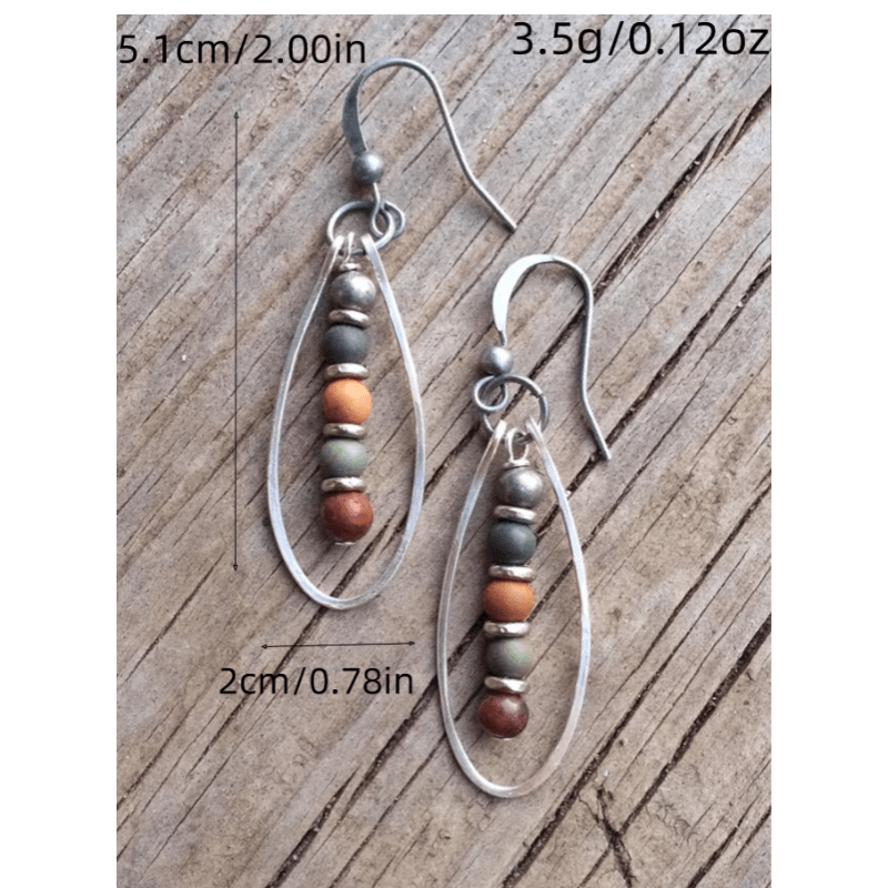 Natural Stone Exquisite Stainless Steel Beaded Pendant Earrings