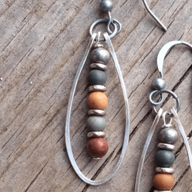 Natural Stone Exquisite Stainless Steel Beaded Pendant Earrings