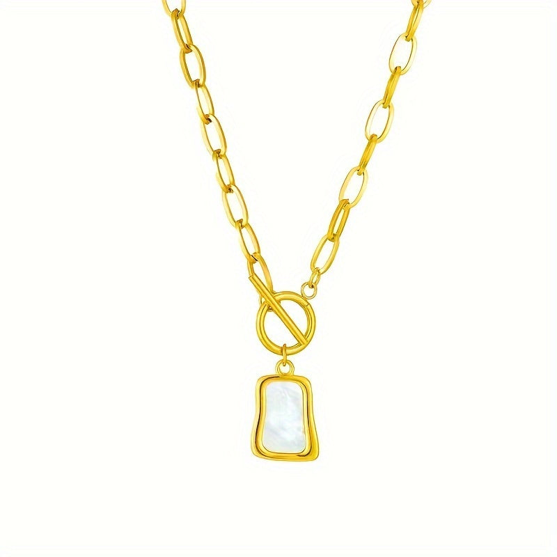 Geometric Shell Necklace with Golden Stainless Steel Chain