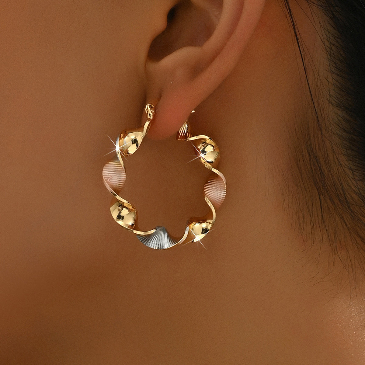 1 pair of unique lady earrings Gold-plated-18k copper