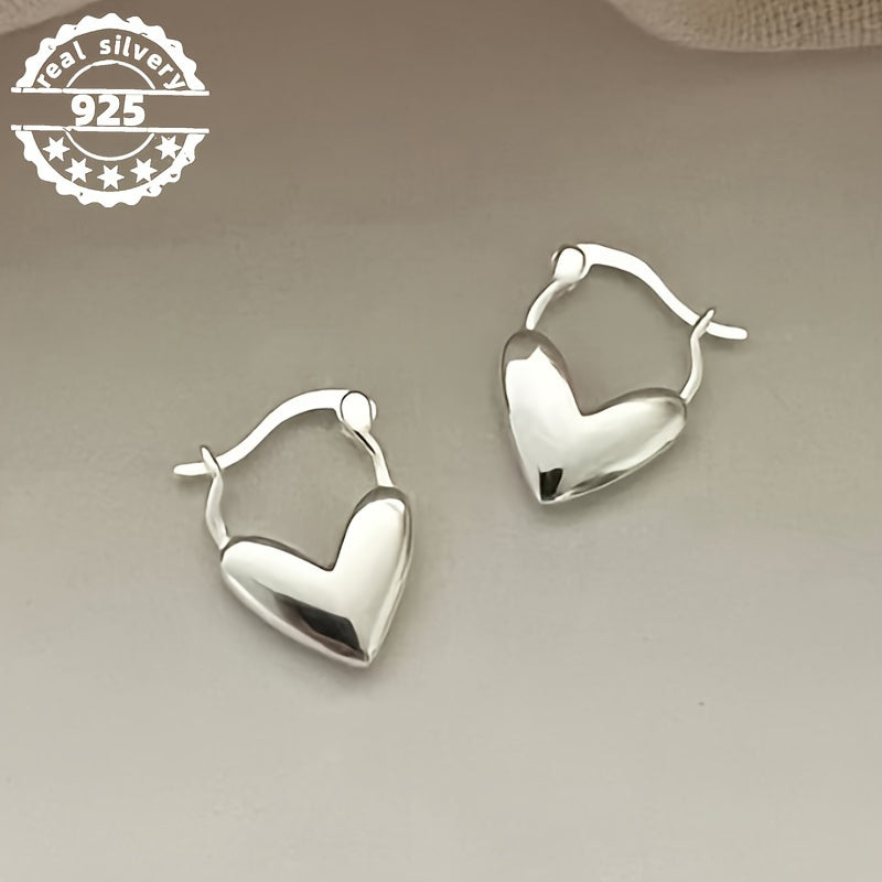 1 Pair Sterling Silver Unisex Heart-Shaped Hoop Earrings