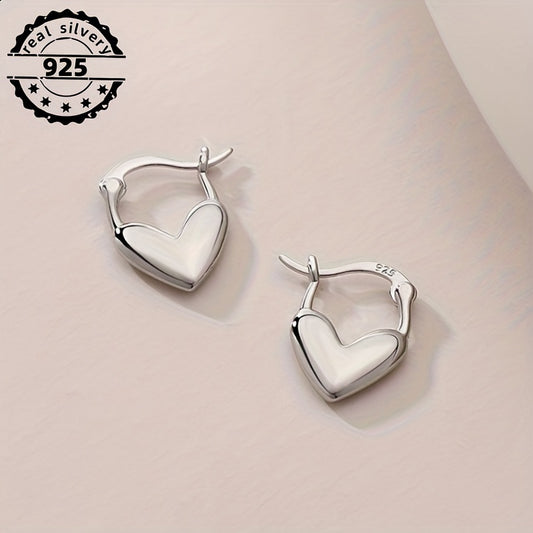 1 Pair Sterling Silver Unisex Heart-Shaped Hoop Earrings