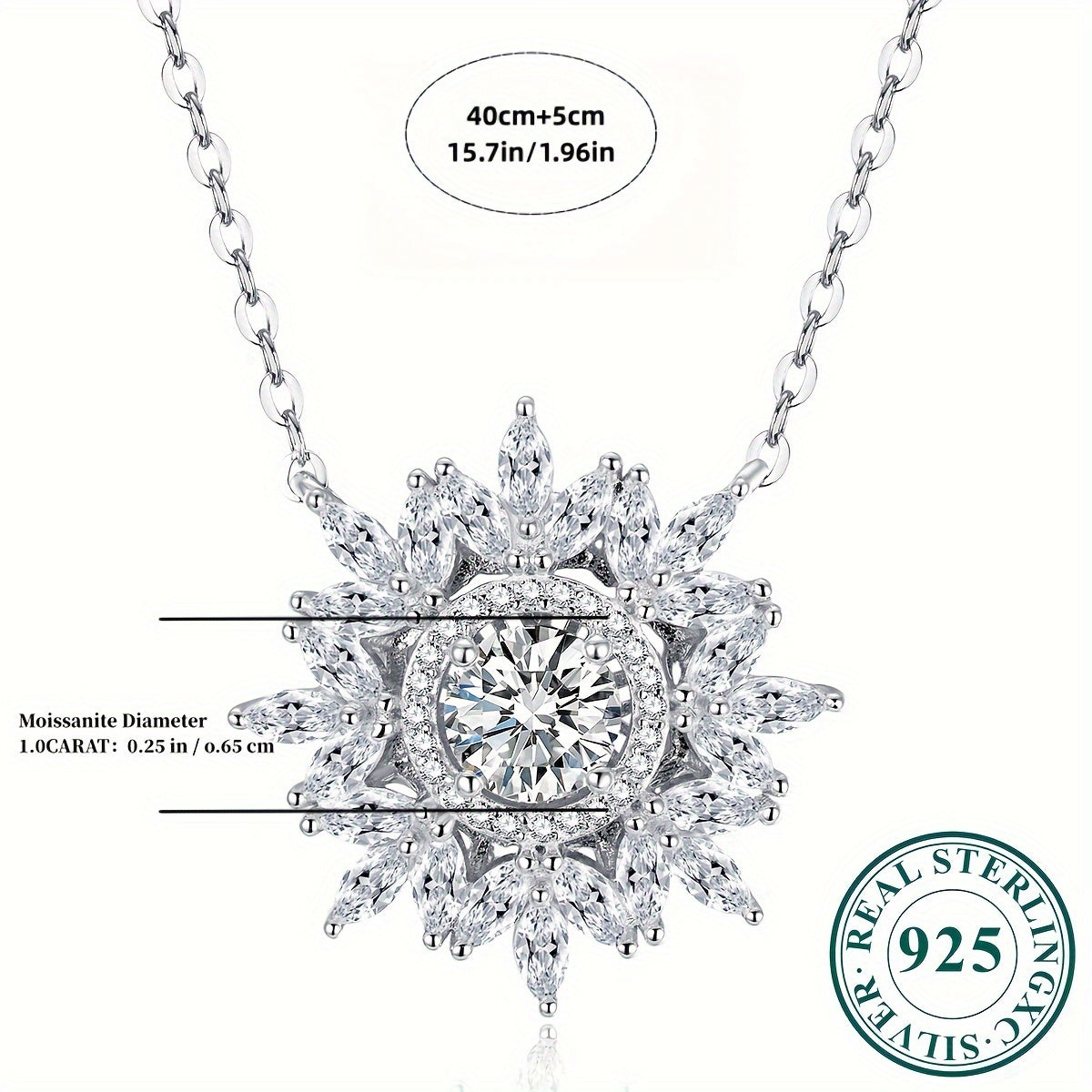 1 Piece Exquisite Sterling Silver 1 Carat Moissanite Snowflake Pendant Necklace