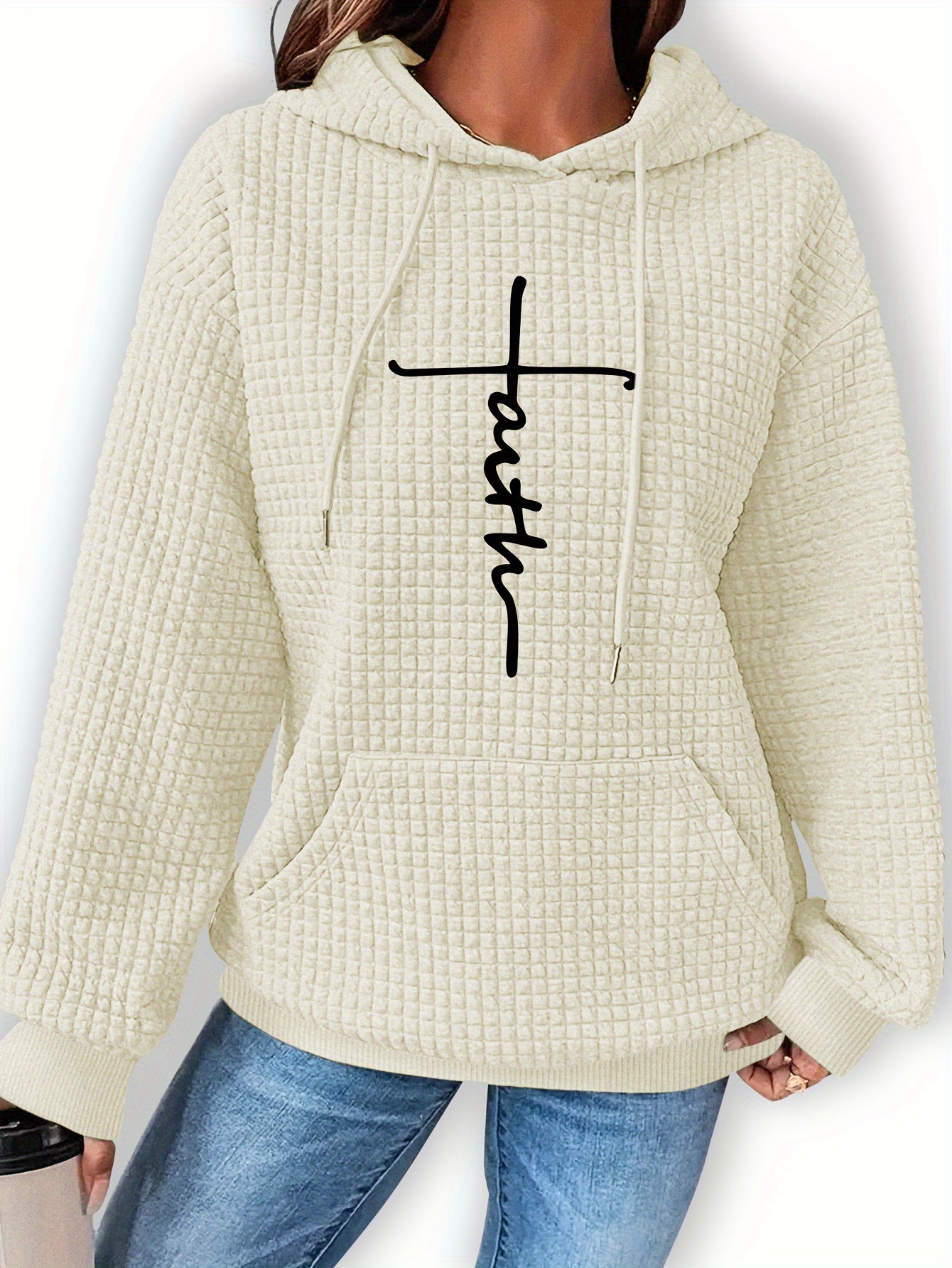 Women's Casual Waffle-Knit Hoodie