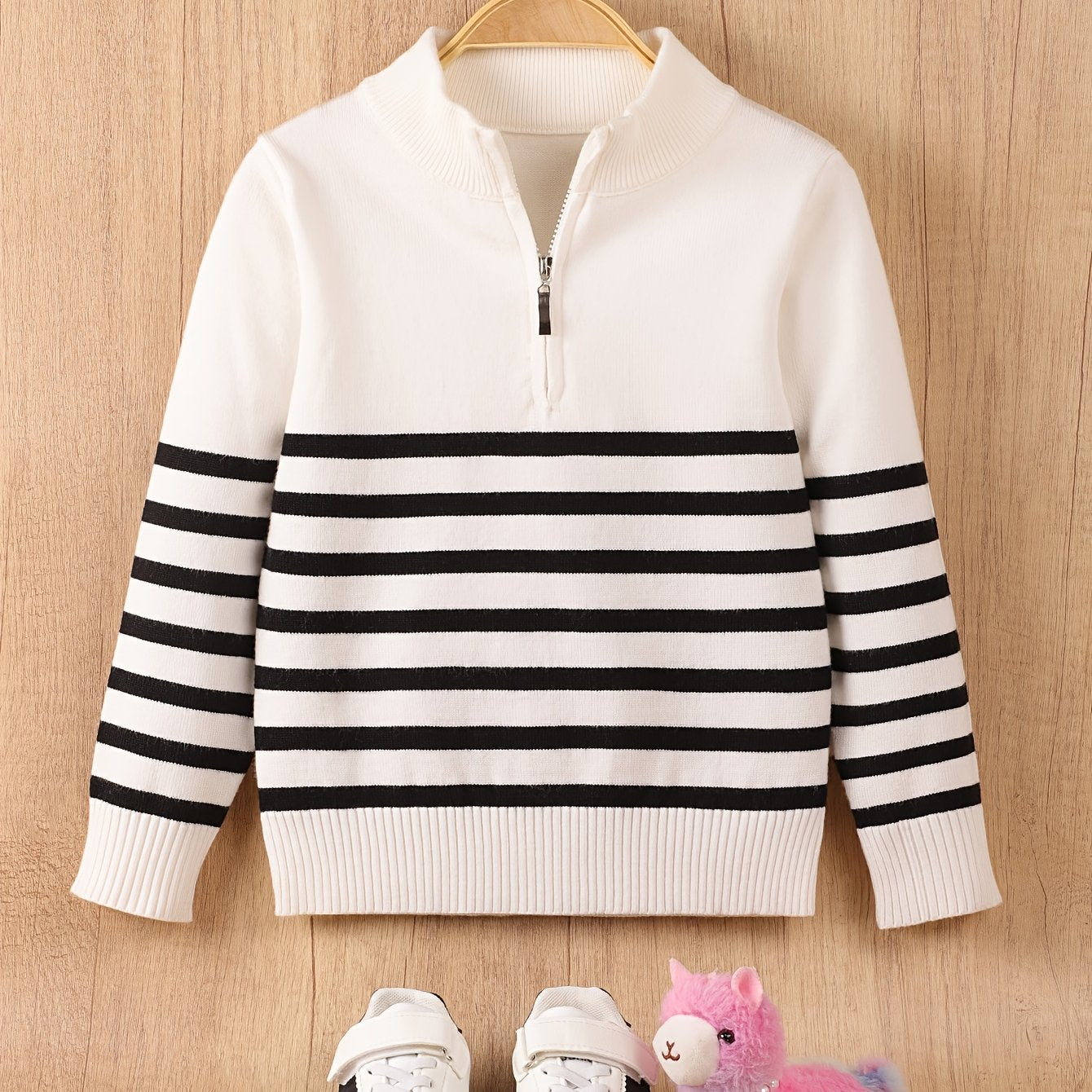 Boys' Casual Striped Half-Zip Knit Sweater