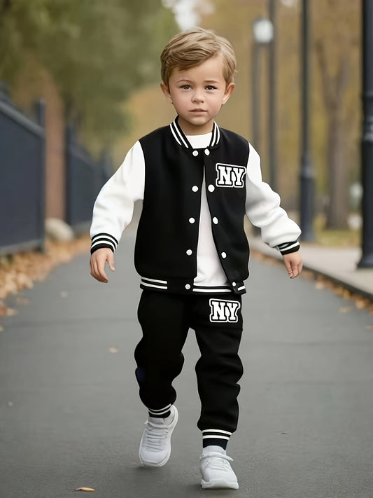 2pcs Boys' Autumn/Winter Casual Polyester and Spandex Outfit Set