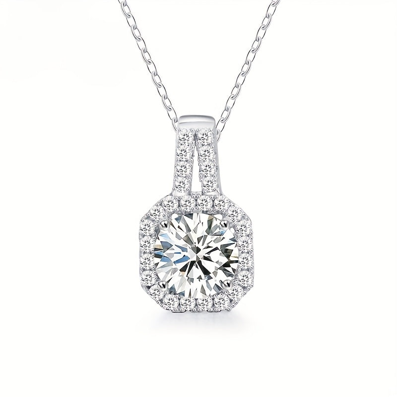 1-2 Carat Diamond Princess Square Pendant Necklace Sterling Silver