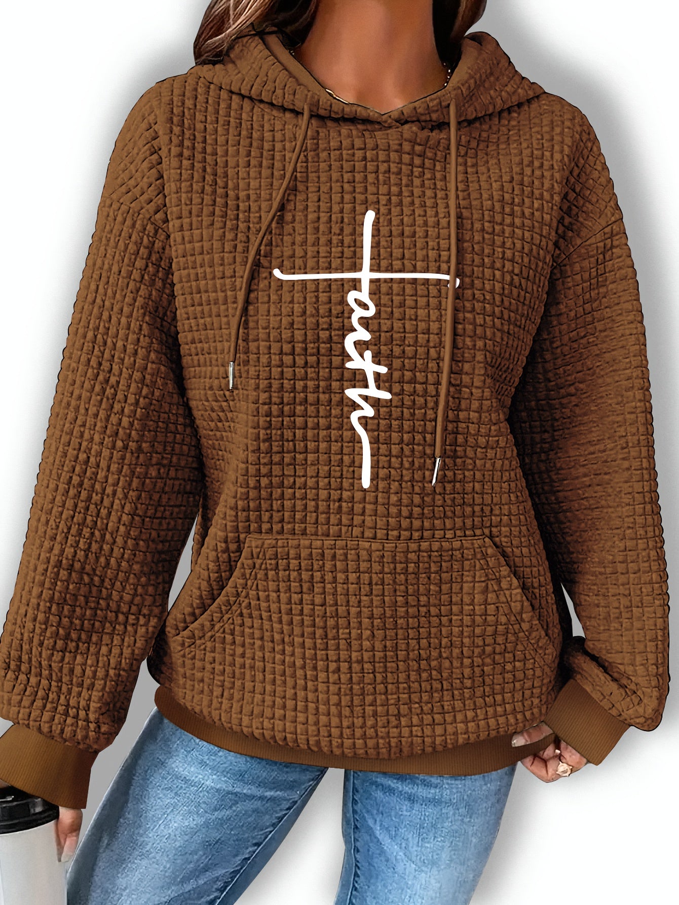 Women's Casual Waffle-Knit Hoodie