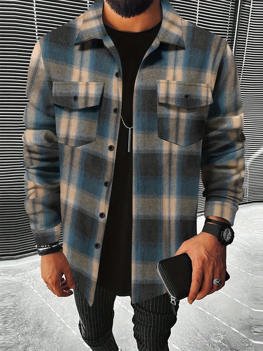 Men's Casual Plaid Button-Down Long Sleeve Shirt