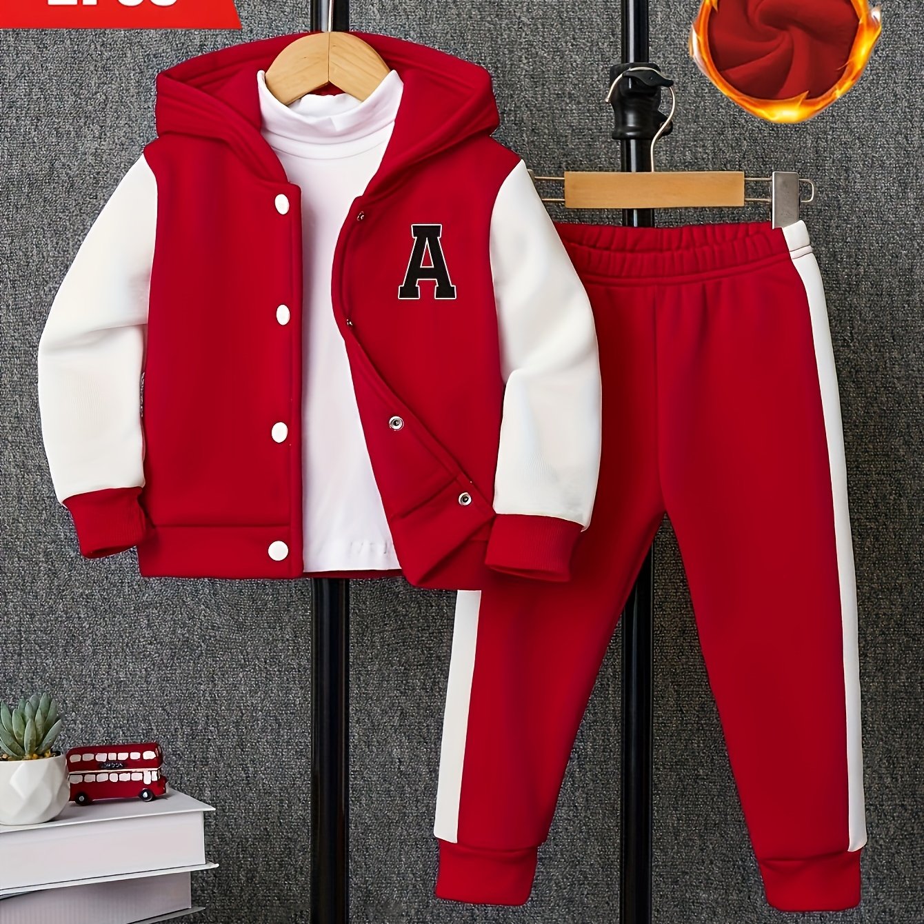 Boys Color Block Long Sleeve Drop Shoulder Varsity Hooded Baseball Jacket & Casual Pants