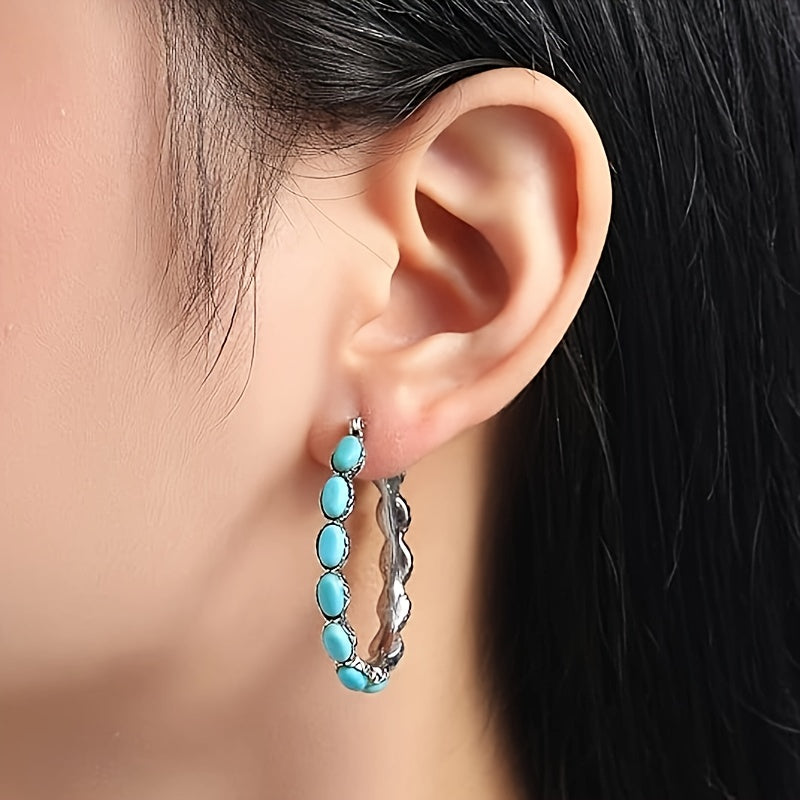 Silver Turquoise Hoop Earrings