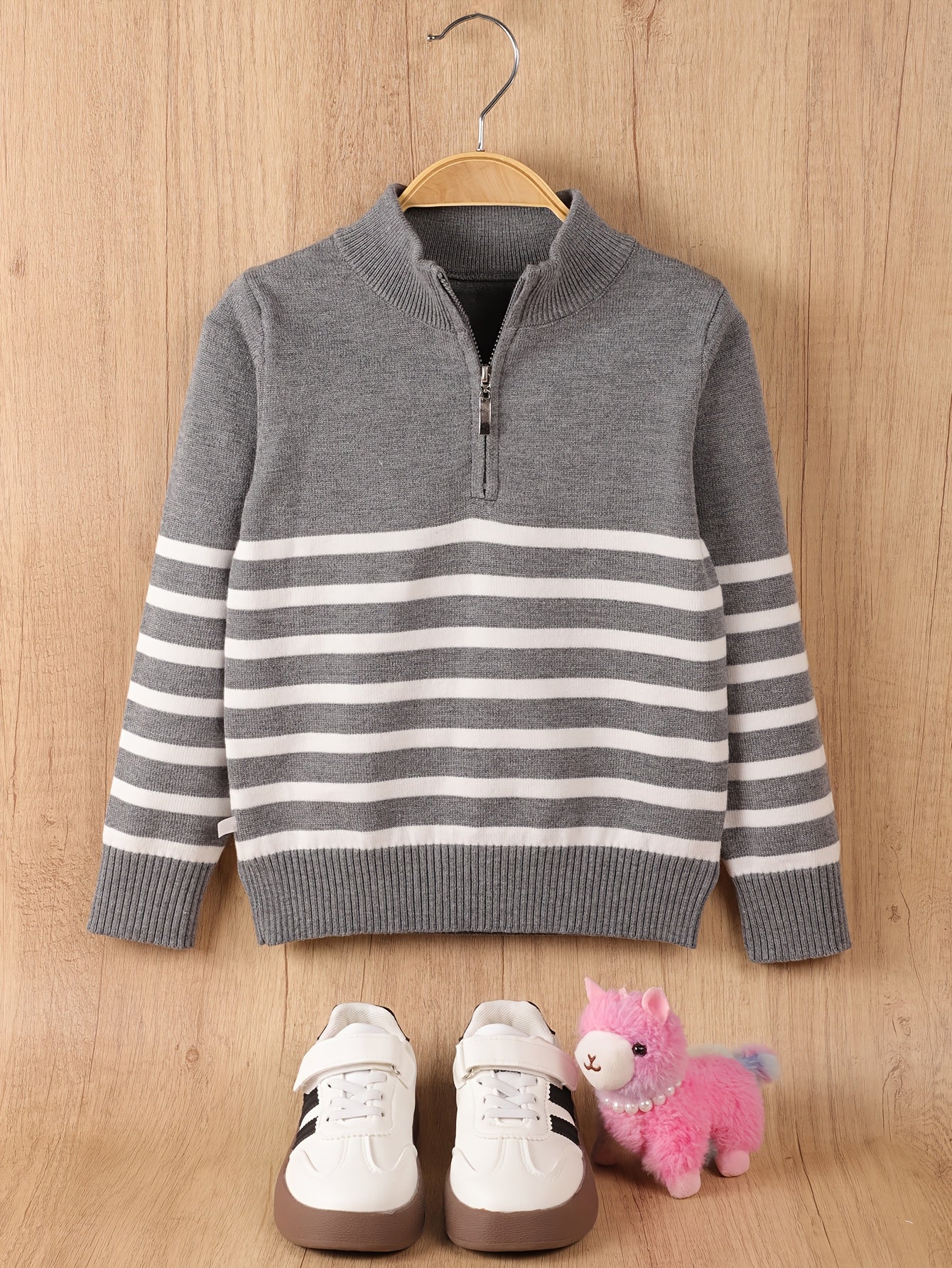 Boys' Casual Striped Half-Zip Knit Sweater