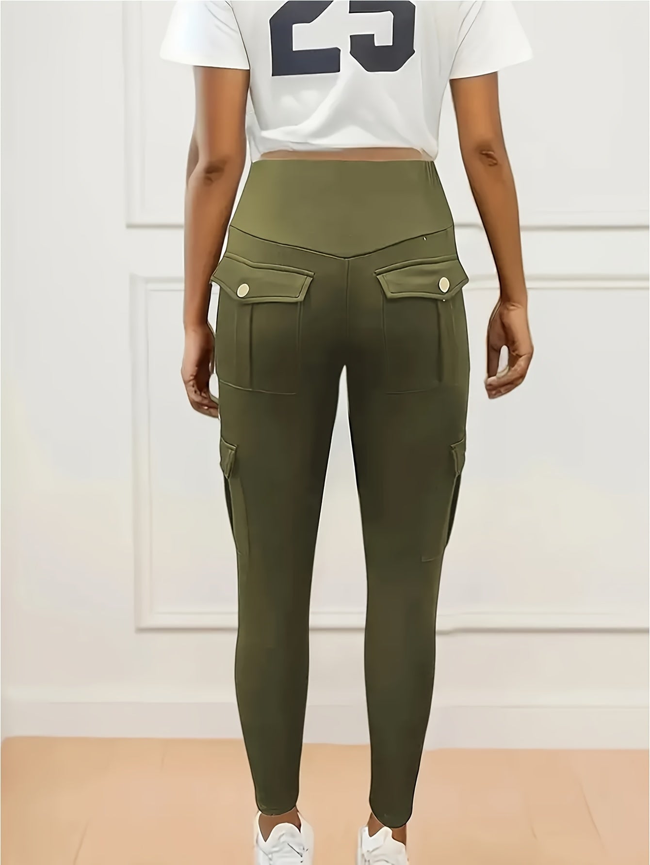 2Pcs Women's High-Waisted Pocket Cargo Fitness Pants