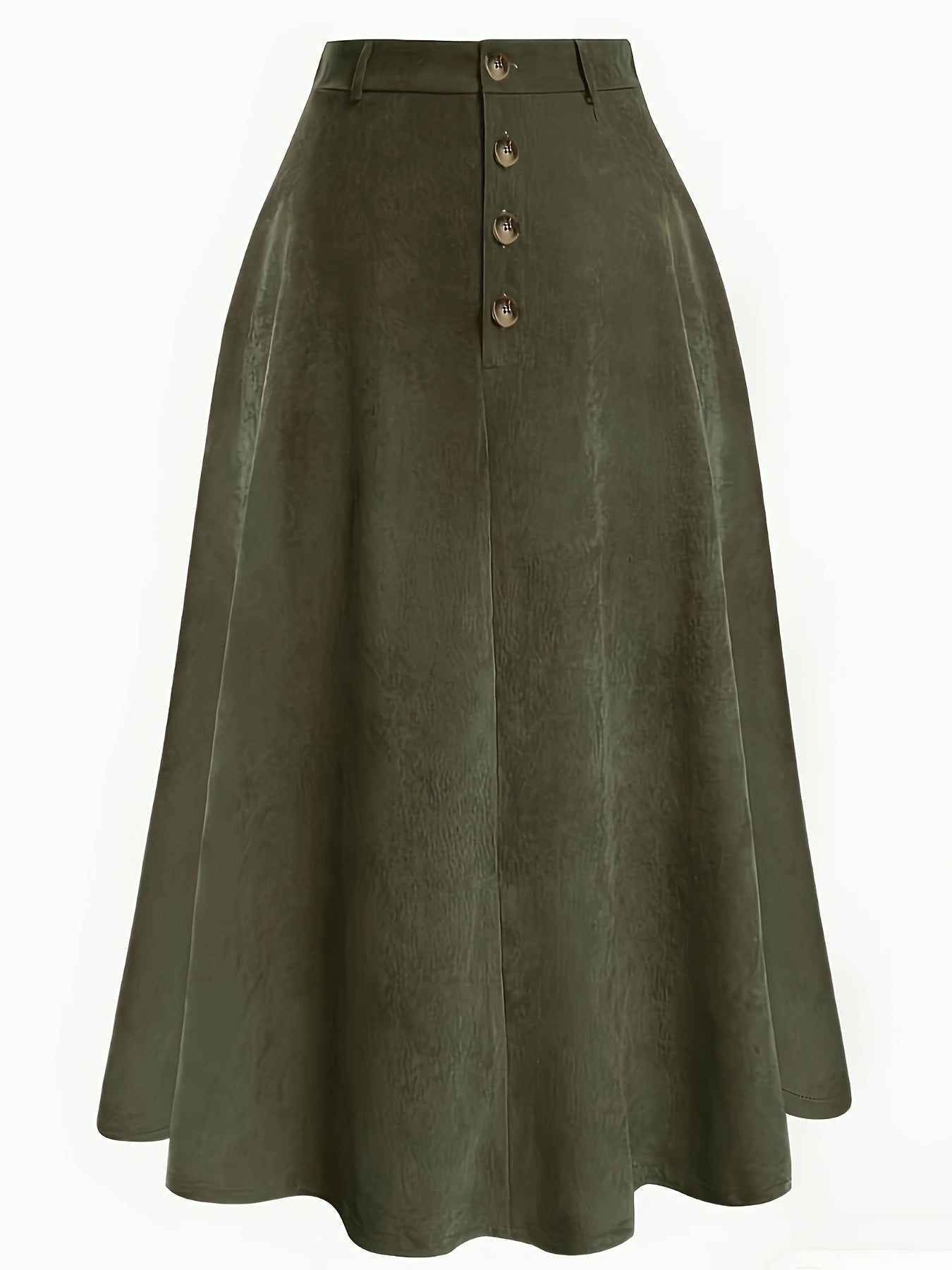 Plus Size Solid Button Front Skirt, Casual Corduroy Skirt