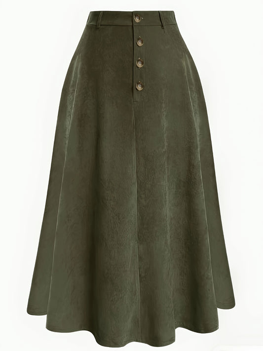 Plus Size Solid Button Front Skirt, Casual Corduroy Skirt