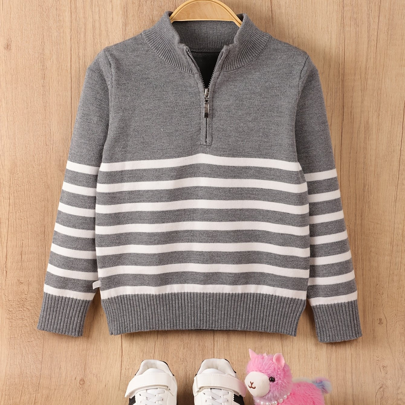 Boys' Casual Striped Half-Zip Knit Sweater