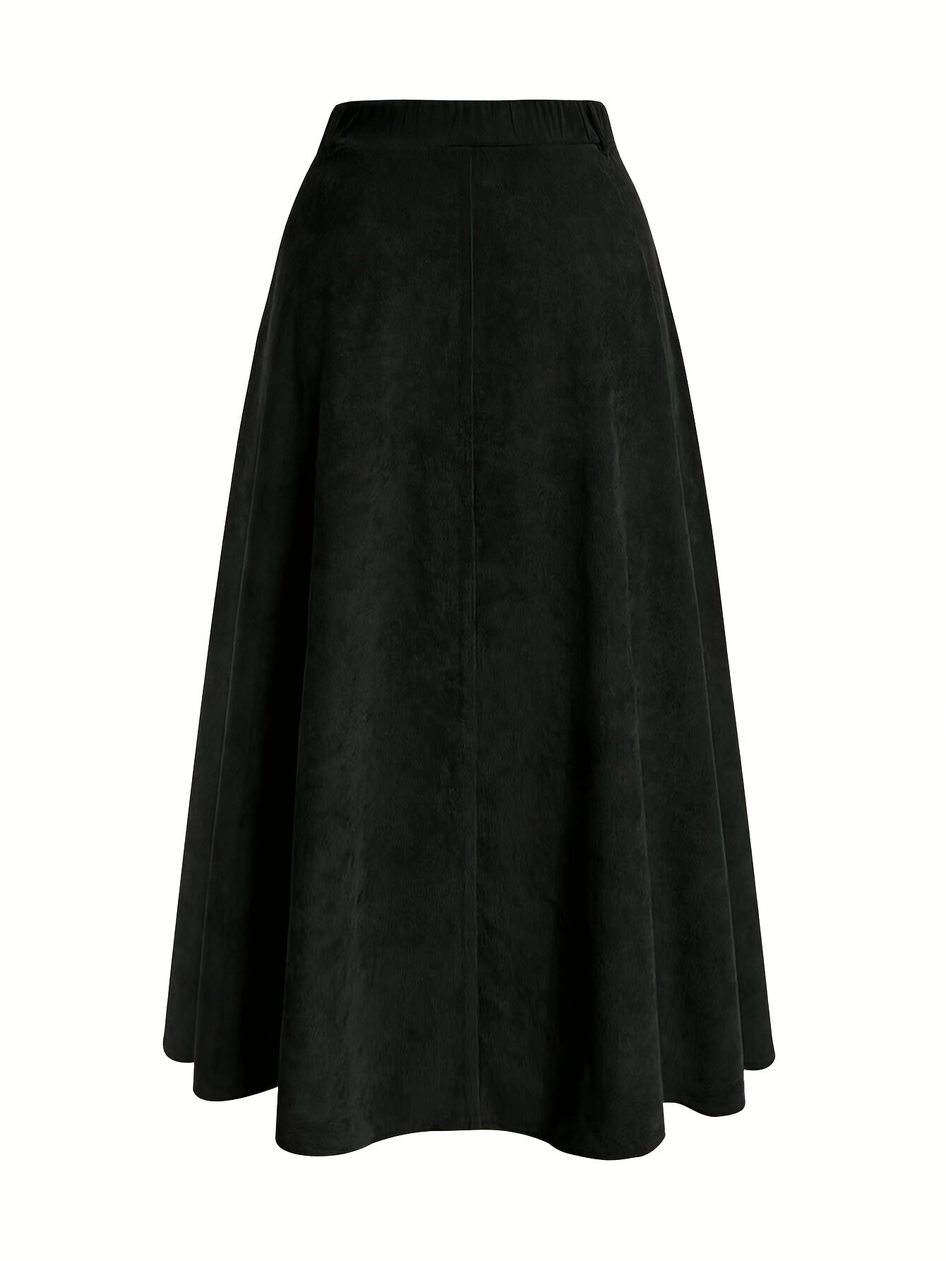 Plus Size Solid Button Front Skirt, Casual Corduroy Skirt