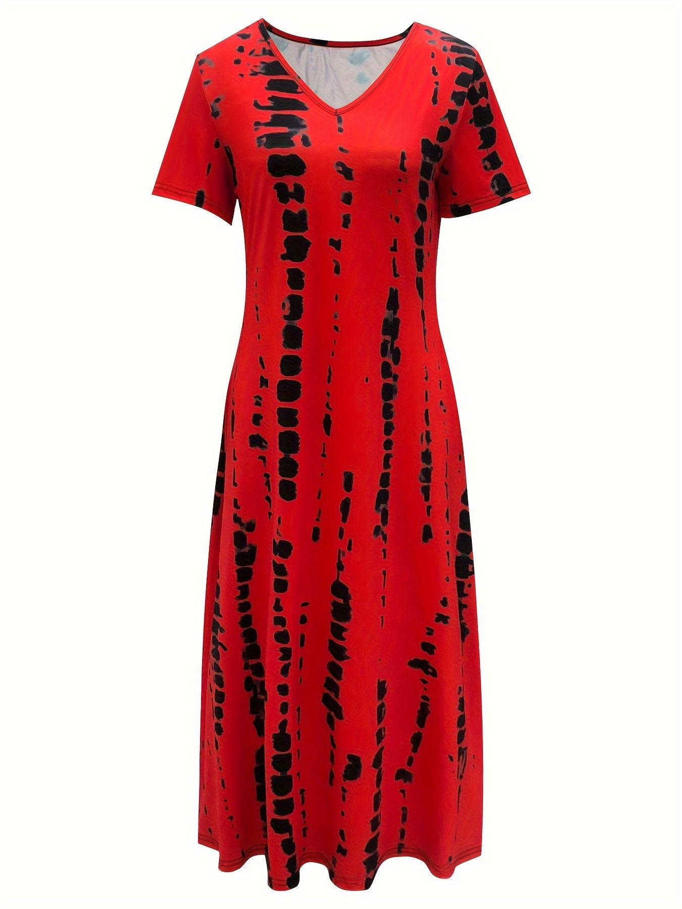 Vibrant Allover Print V-Neck Loose Fit Maxi Dress