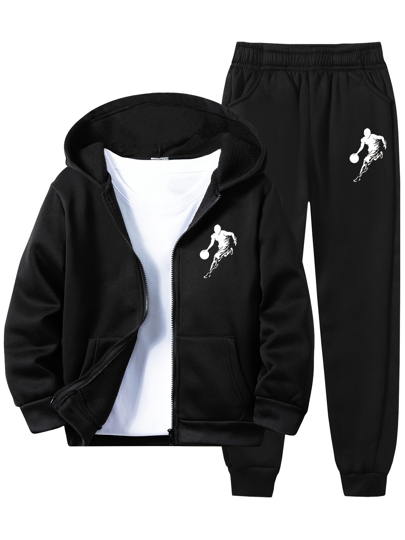 Ages 3+ Basketball Player Print Kids Hooded Tracksuit Set