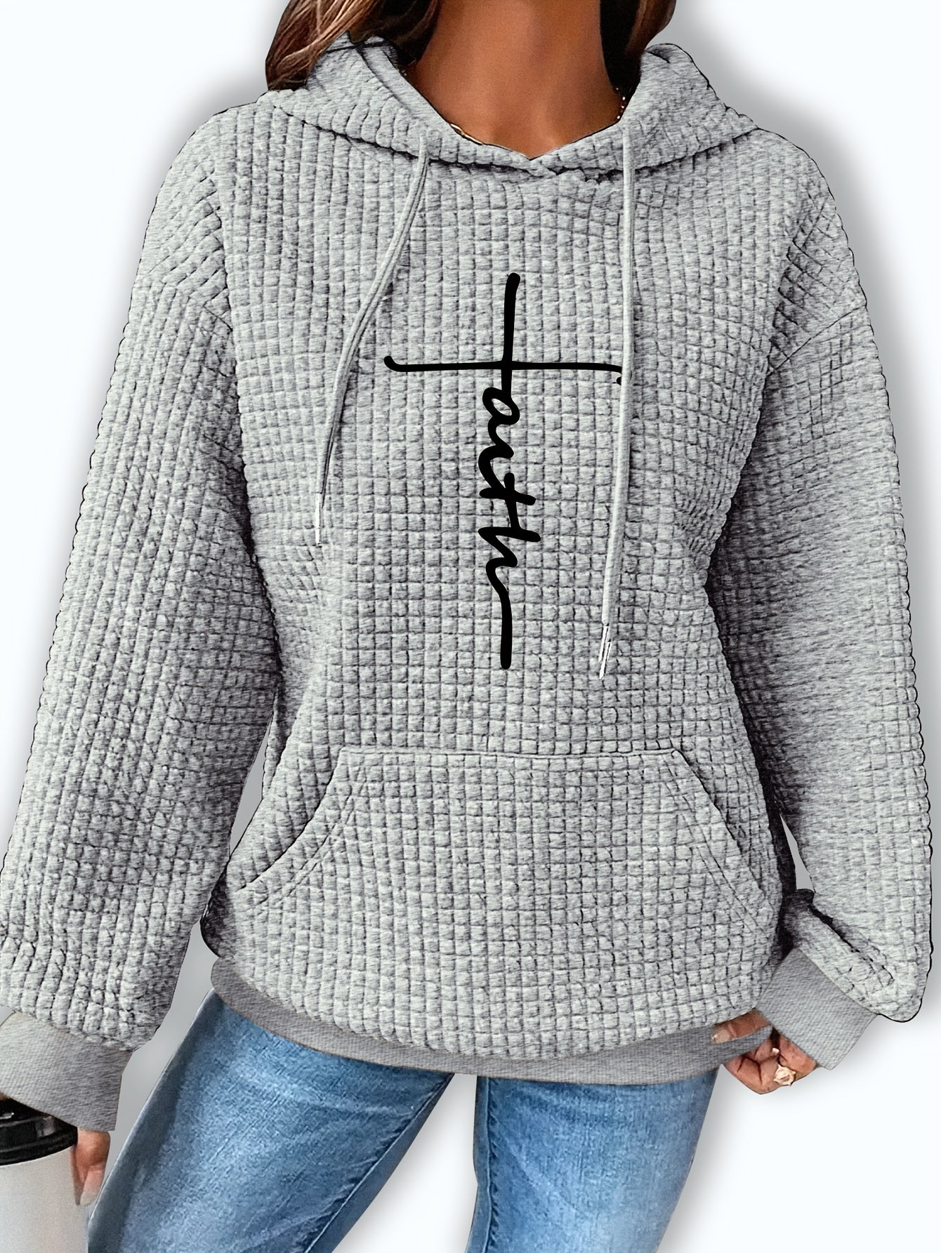 Women's Casual Waffle-Knit Hoodie