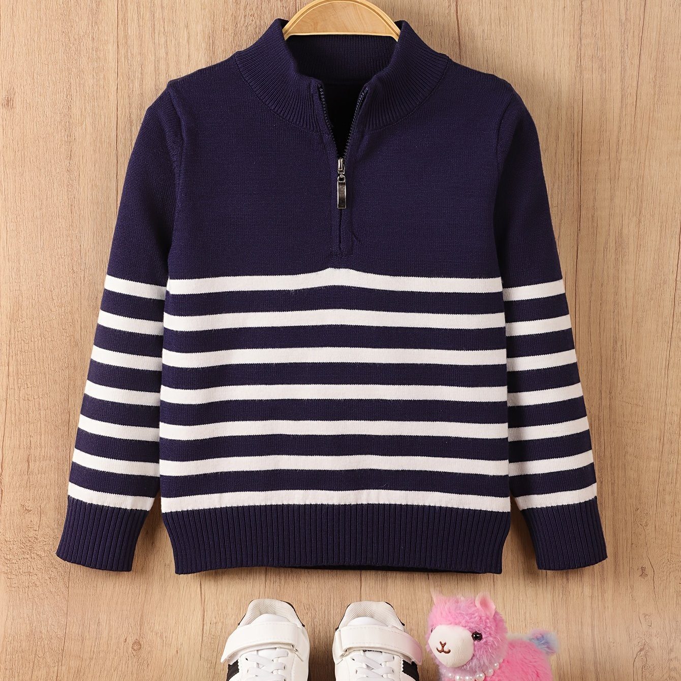 Boys' Casual Striped Half-Zip Knit Sweater