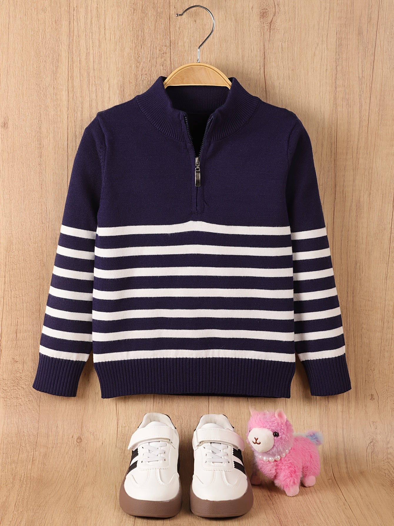 Boys' Casual Striped Half-Zip Knit Sweater