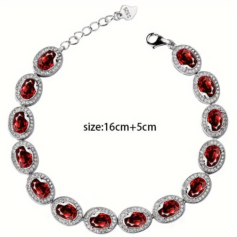 One Silver Simple Garnet Red Natural Stone Bracelet