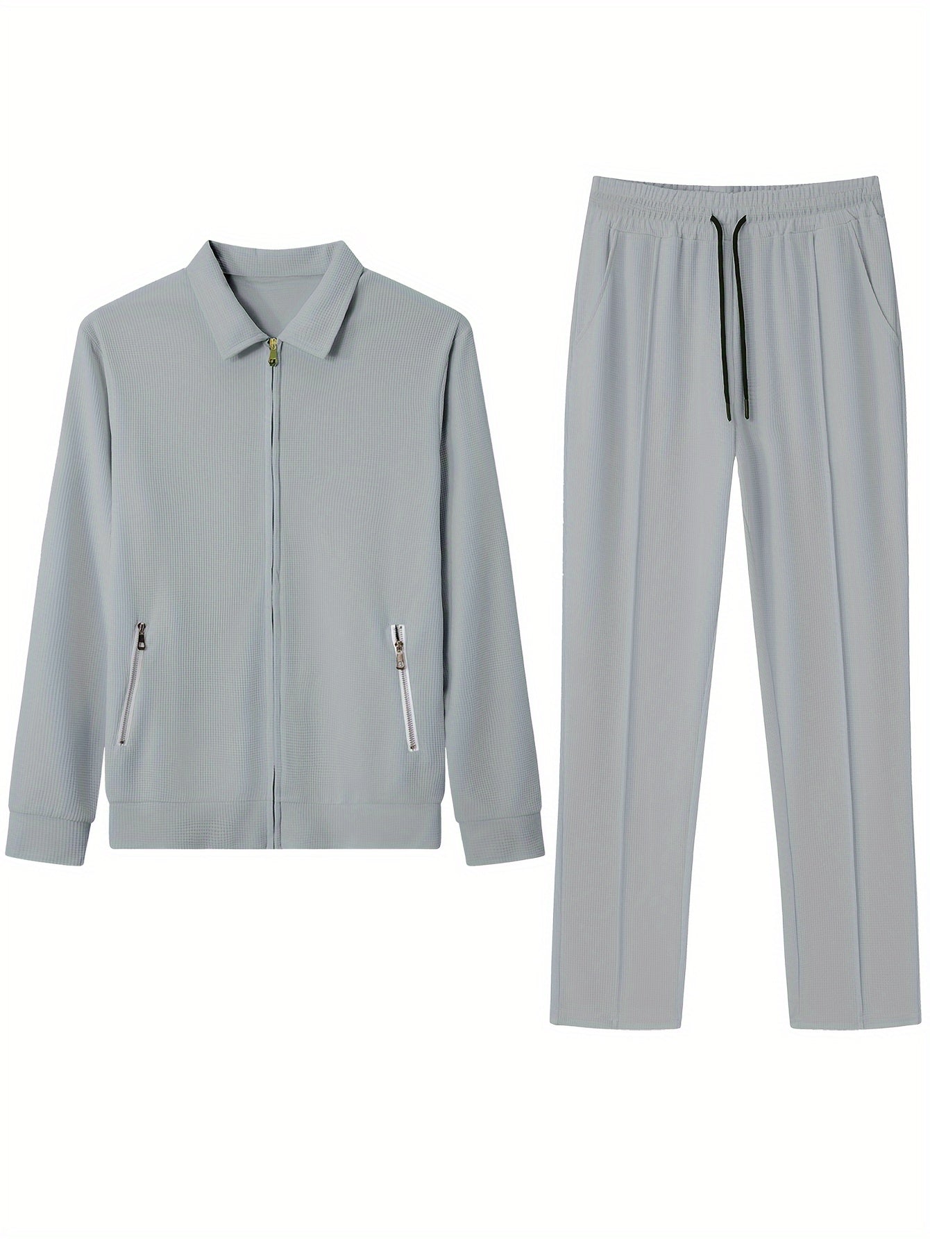 Men's Casual 2-Piece Outfit Solid Color Jacket & Drawstring Pants Set