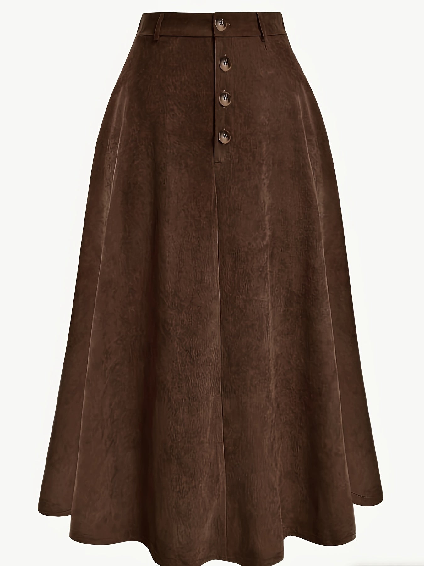 Plus Size Solid Button Front Skirt, Casual Corduroy Skirt