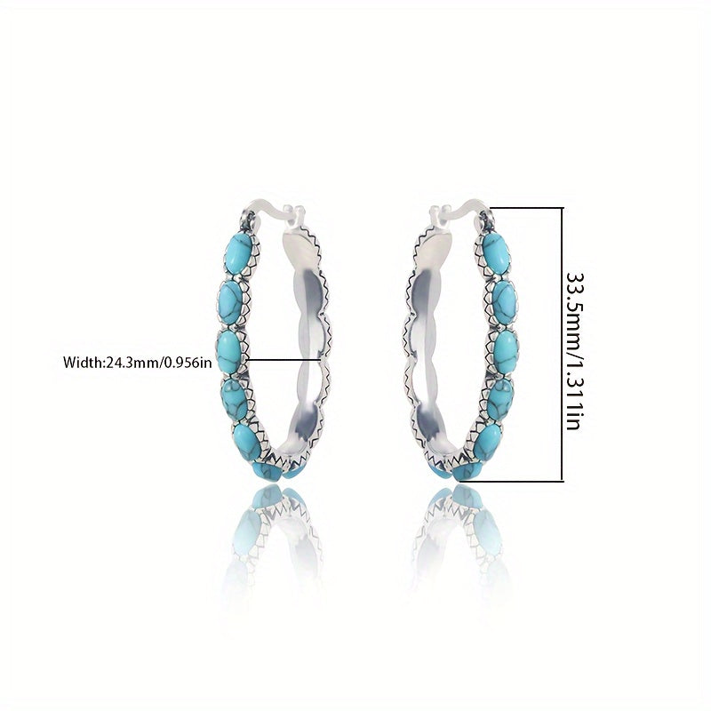 Turquoise Hoop Earrings Silver