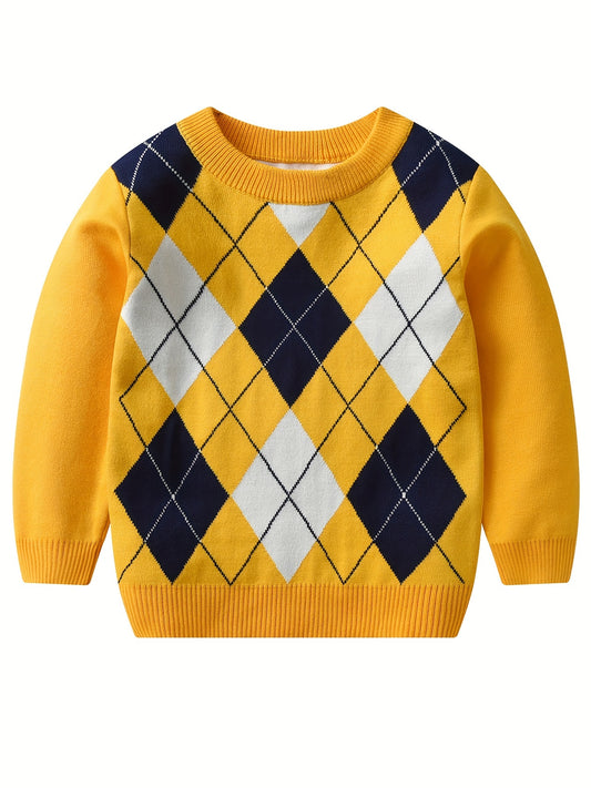 Kids' Cozy Argyle Sweater - Warm Knit Boys' Clothing for Winter Season