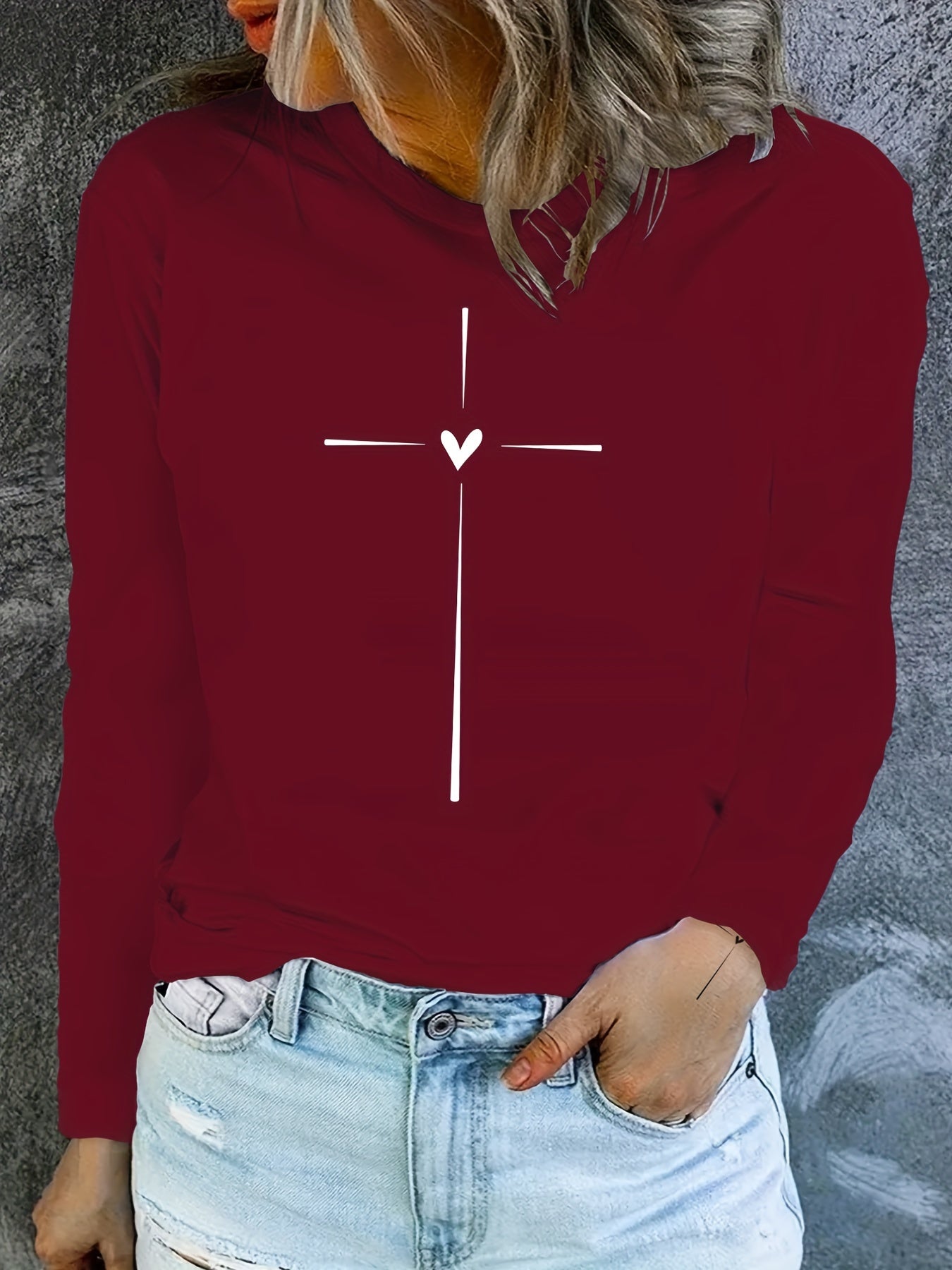 Stylish & Comfortable Heart Cross Crew Neck T-Shirt