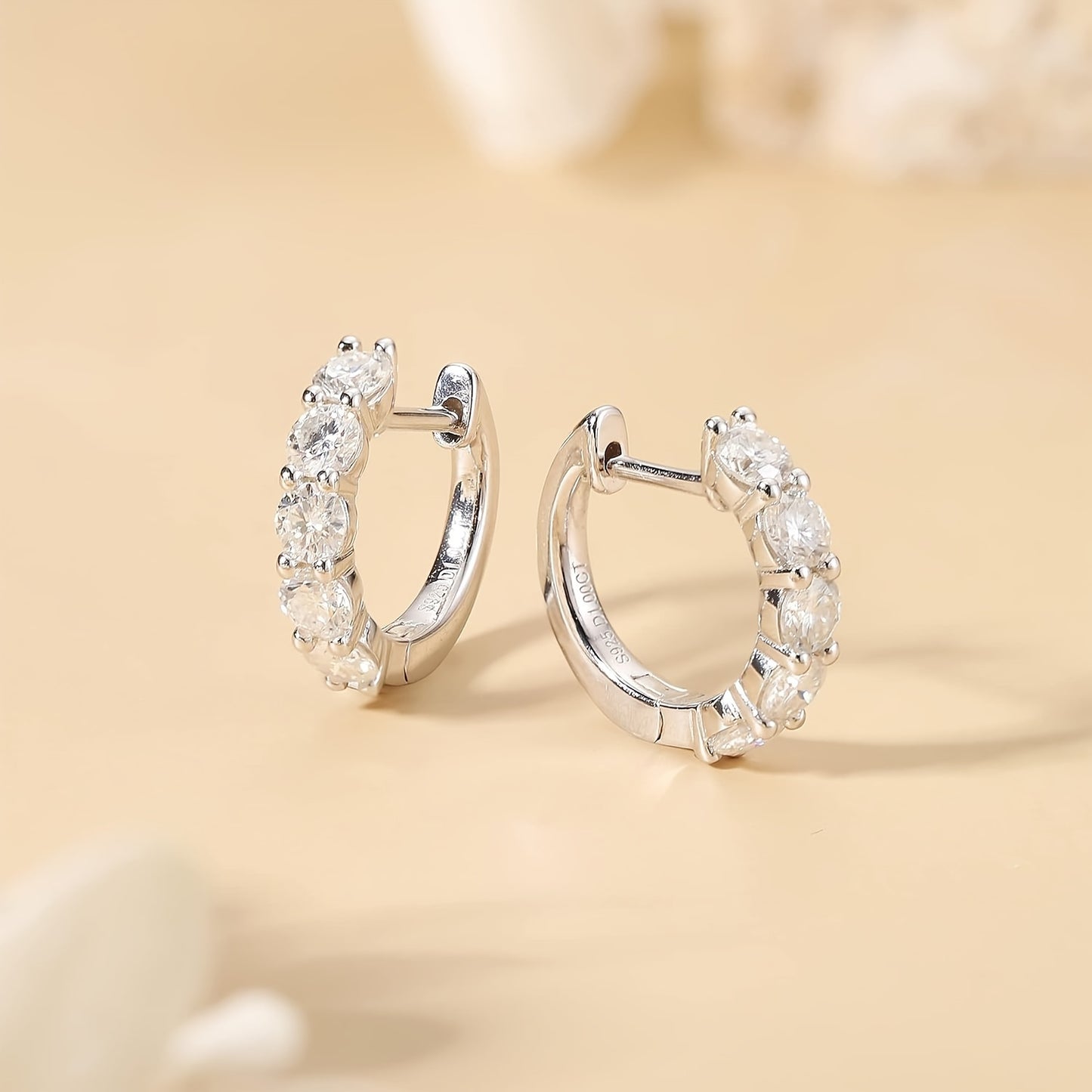 Moissanite Brilliant Round Cut Sterling Silver Hoop Earrings