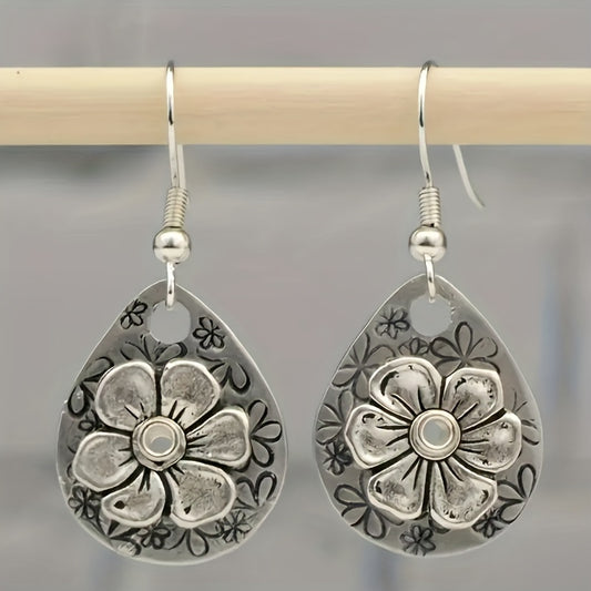 Women's Fashion Vintage Floral Design Teardrop Drop Earrings