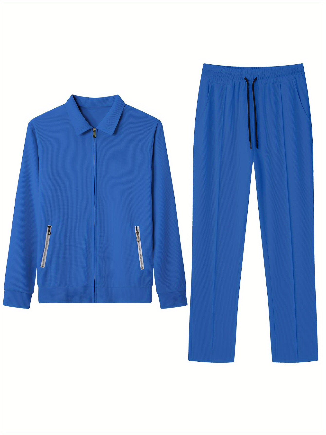 Men's Casual 2-Piece Outfit Solid Color Jacket & Drawstring Pants Set