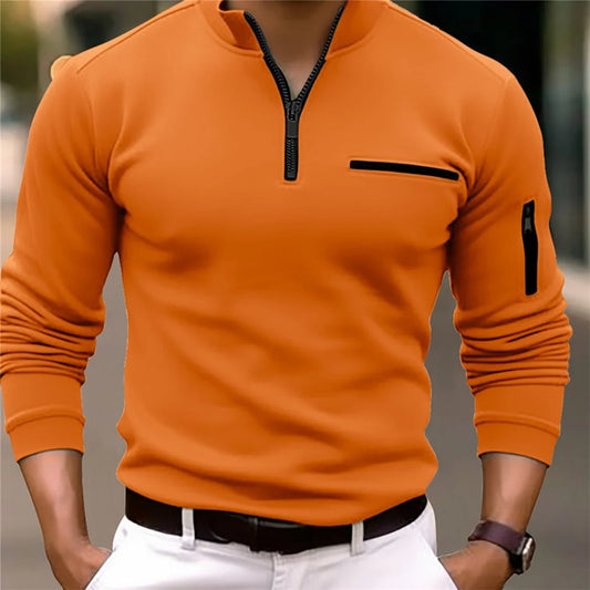 Men's Hoodie POLO Shirt Solid Color Long Sleeve