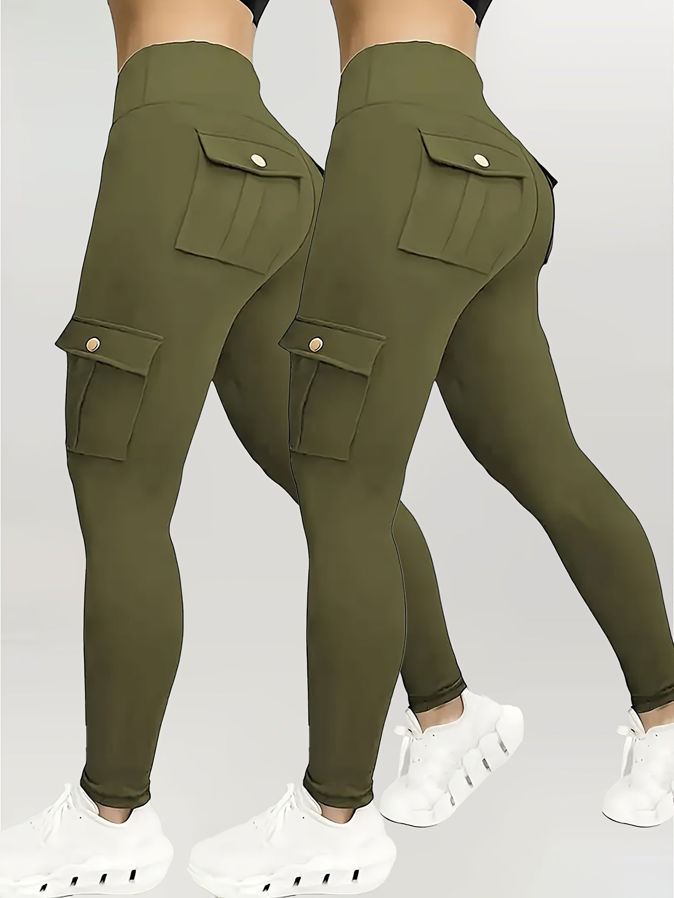 2Pcs Women's High-Waisted Pocket Cargo Fitness Pants