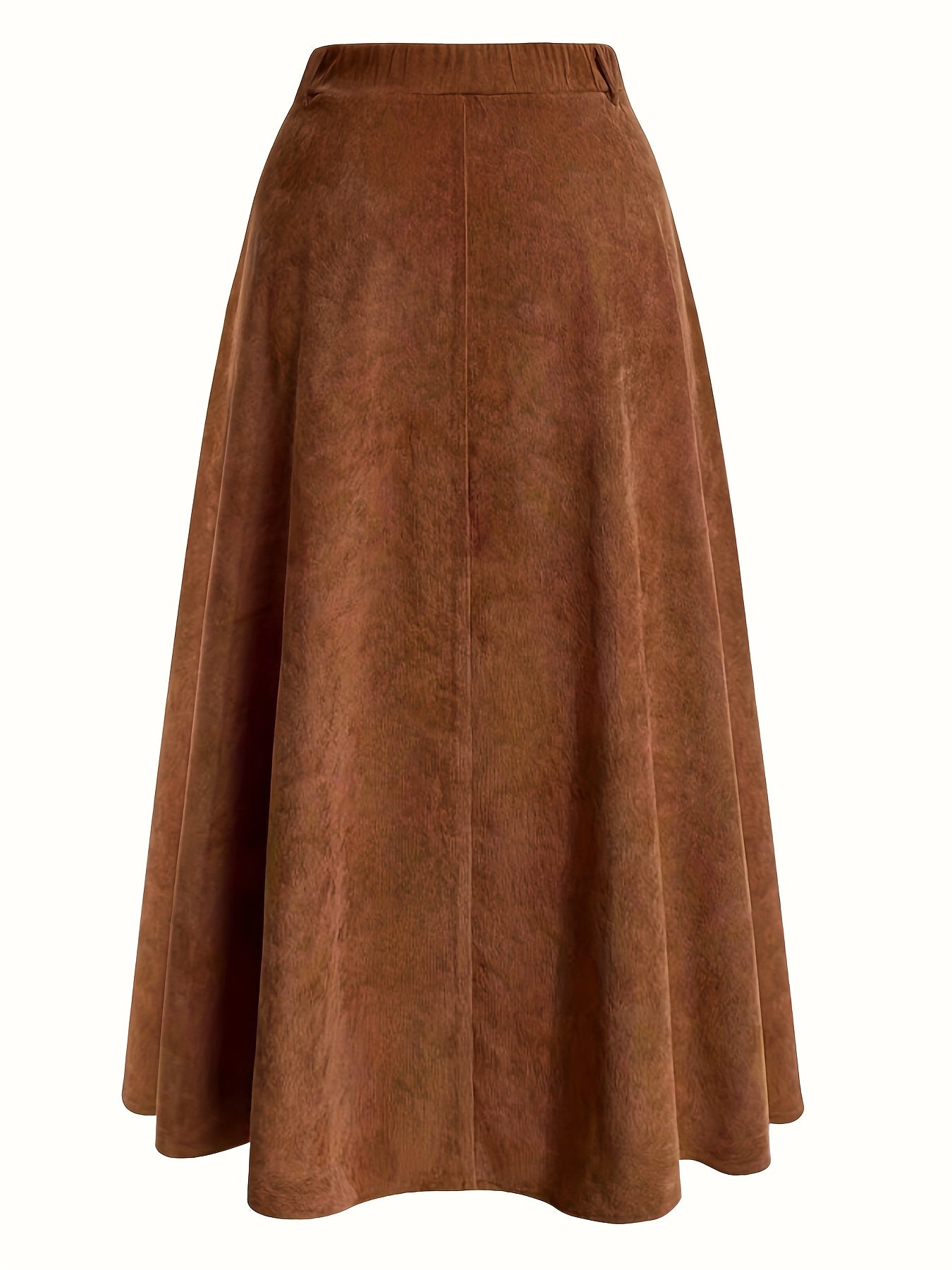 Plus Size Solid Button Front Skirt, Casual Corduroy Skirt