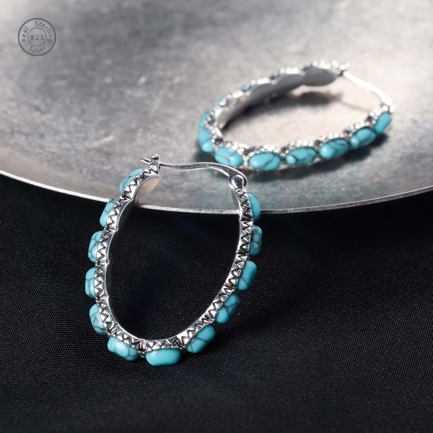 Turquoise Hoop Earrings Silver